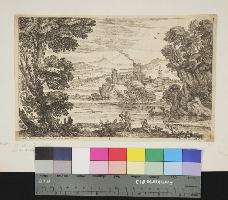 Nr. 12 E aus der 2. Folge von 6 Landschaften, ursprünglich Nr.1, Fluss und Stadt