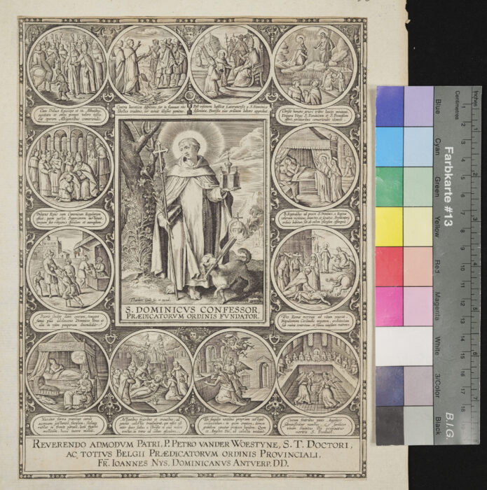 S. Dominicus, Vita in 12 Medaillons am Rand