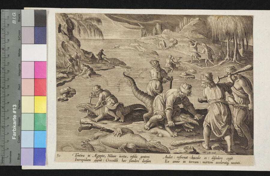 "4 Blätter aus den Venationes ferarum", Nr. 30, Krokodiljagd