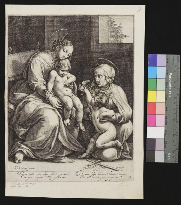 Maria mit dem Jesukind und Elisabeth mit Johannes, der dem Jesukind einen Vogel reicht