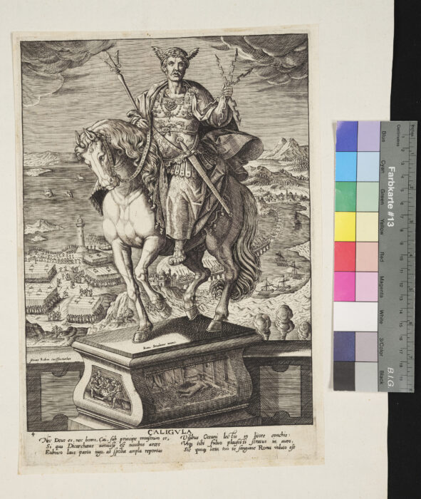 "12 Blätter, Folge der römischen Kaiser als Reiterstatuen", Caligula
