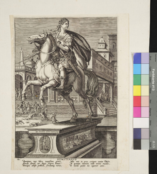 "12 Blätter, Folge der römischen Kaiser als Reiterstatuen", Domitianus