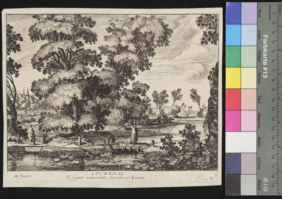 Landschaft mit Gebäude und Brücke, Barmerziger Samariter, LK 10, 31-32
