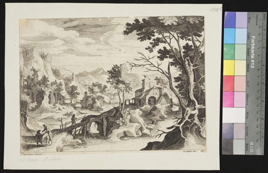 2 Landschaften Nr. 2, Gebirge, Fluss, Brücke