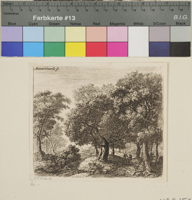 "Aus einer Folge von 6 Landschaften", Wald, 2 Wanderer