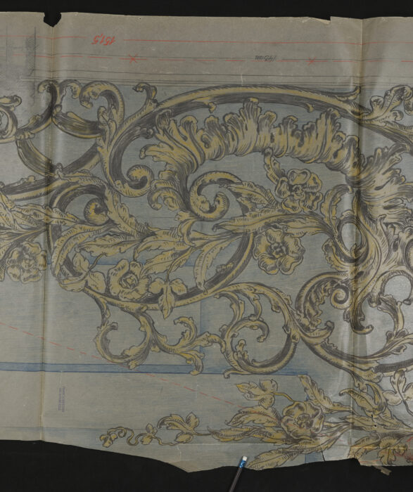 Werkzeichnung für die Schleierbretter bei der großen Orgel 1946 St. Florian