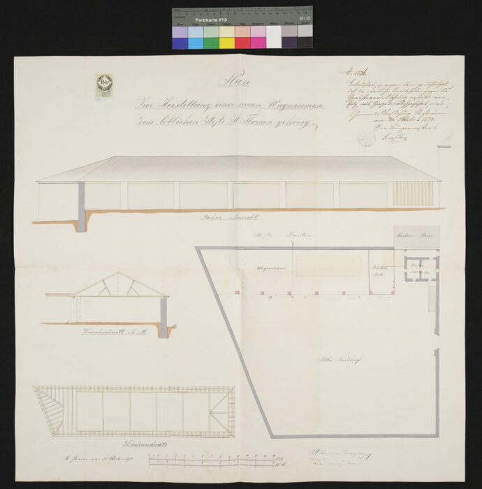 Plan für neue Wagenremise im Gerüsteraihof 1874 St. Florian