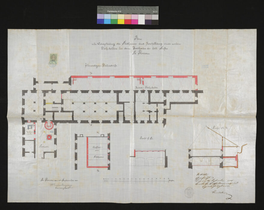 Plan zur Adaptierung des Sudhauses und zur Herstellung eines neuen Gährkellers St. Florian 1881