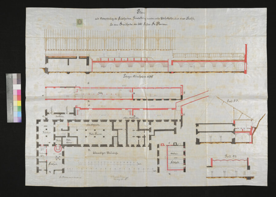 Plan zur Adaptierung des Sudhauses und zur Herstellung eines neuen Gährkellers St. Florian 1881