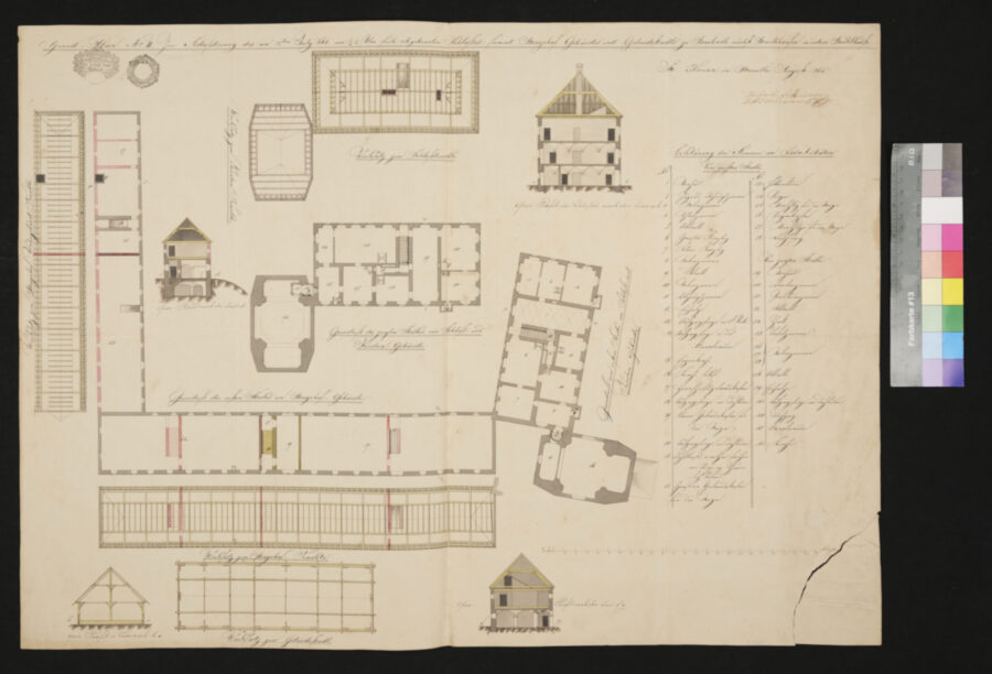 Grundplan Nr. 2 zur Adaptierung und Wiederherstellung des abgrebannten Schlosses samt Meierhofgebäudes und Getreidestadels zu Marbach 1845