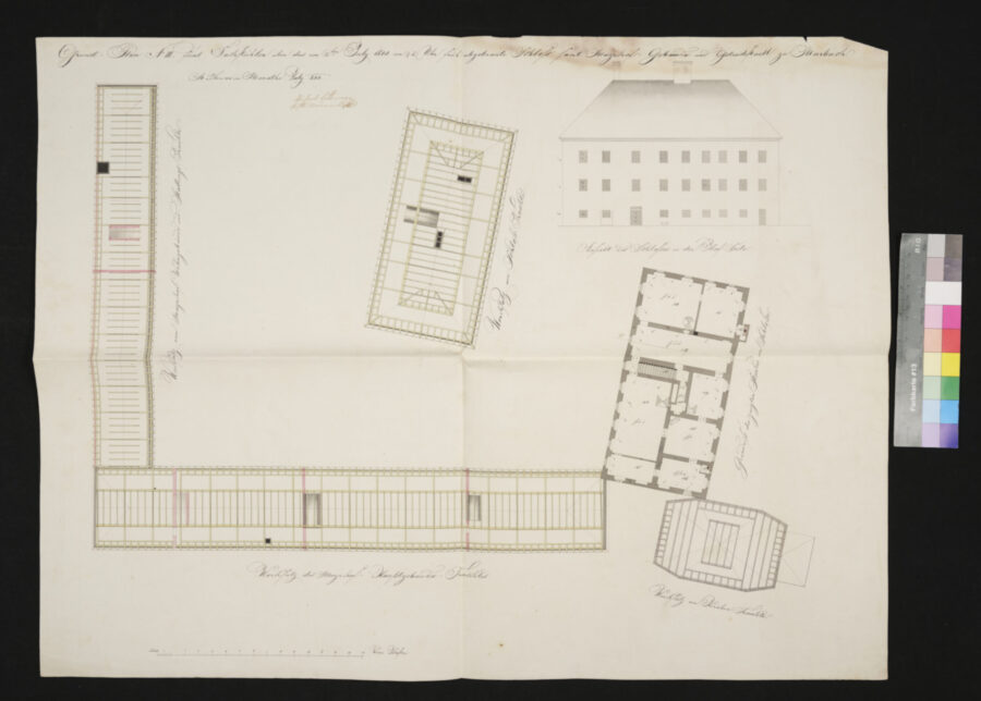 Grundplan Nr. 3 zur Adaptierung und Wiederherstellung des abgrebannten Schlosses samt Meierhofgebäudes und Getreidestadels zu Marbach 1846