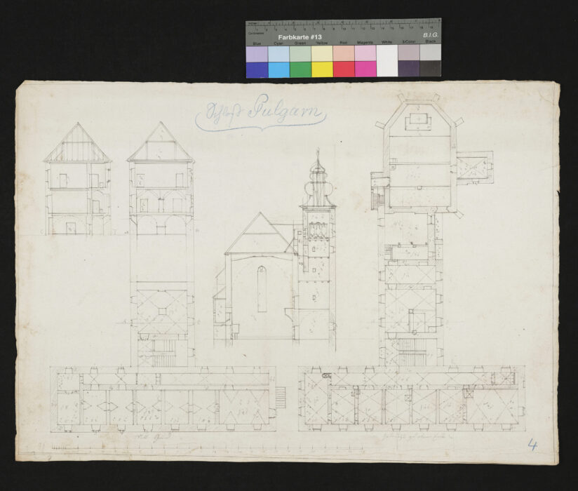 Grundriß und Aufriß Parterre und 1. Stock Pulgarn 1848