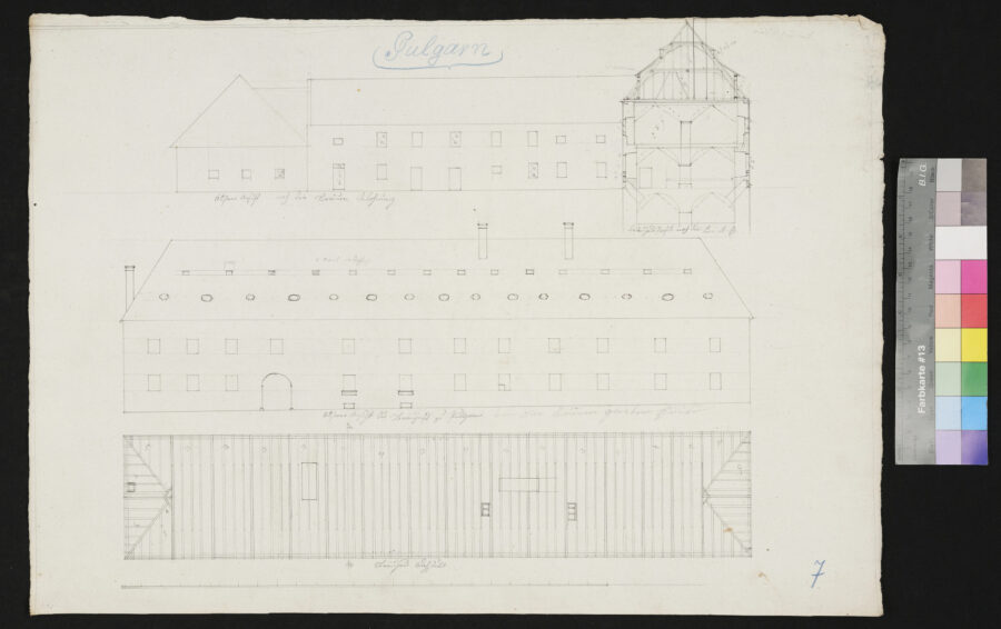 Außenansicht des Bräuhauses etc. von Pulgarn 1848