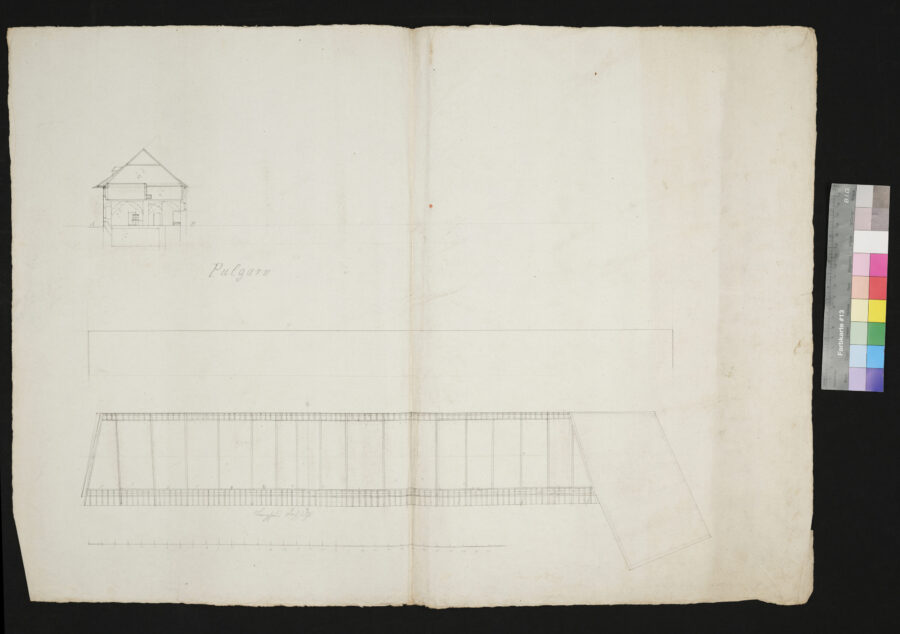 Schloßgebäude Dachstuhl von Pulgarn 1848