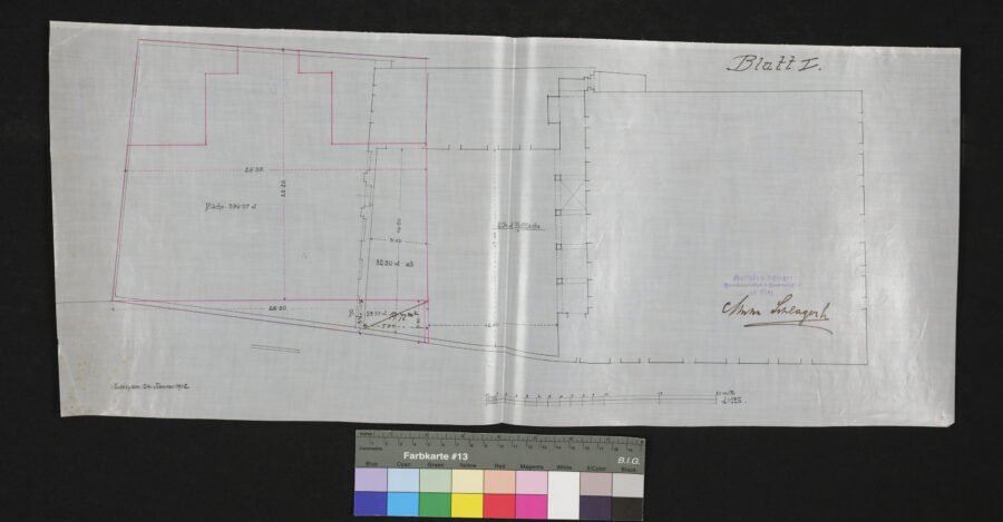 Plan zum Bau eines Pressvereinsgebäudes im Garten des Stiftes Linz (1) 1902