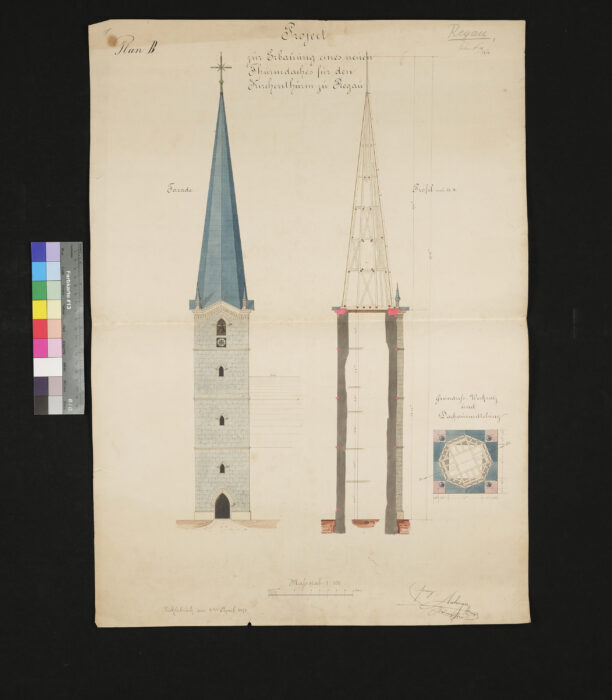 Projekt zur Erbauung eines neuen Turmdaches 24.7.1878 Regau