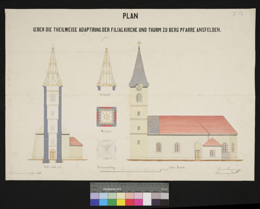Plan für die teilweise Adaptierung der Filialkirche und Turm zu Berg bei Ansfelden 17.2.1866