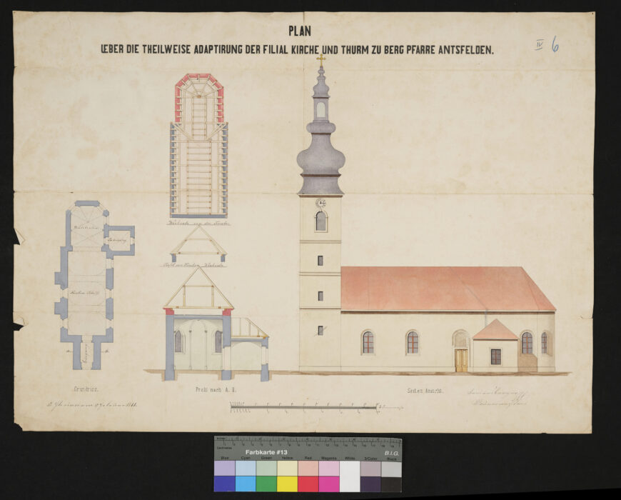 Plan für die teilweise Adaptierung der Filialkirche und Turm zu Berg bei Ansfelden 17.2.1866