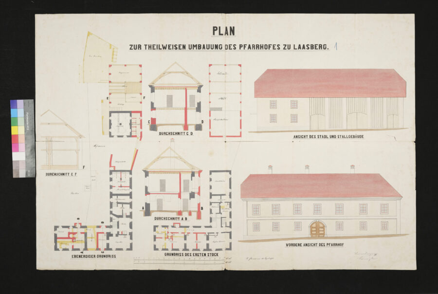 Plan zur teilweisen Umbauung des Pfarrhofes zu Lasberg 22.1872