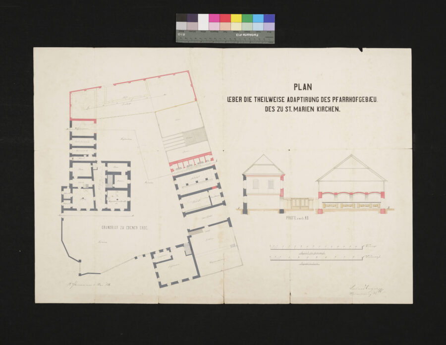 Plan über die teilweise Adaptierung des Pfarrhofgebäudes 5.5.1866 St. Marienkirchen