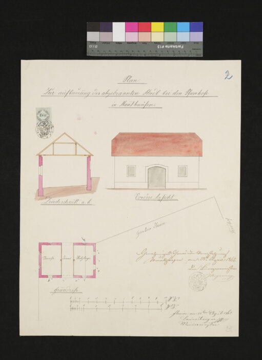 Plan zur Erbauung des abgebrannten Stadels 22.4.1865 Mauthausen