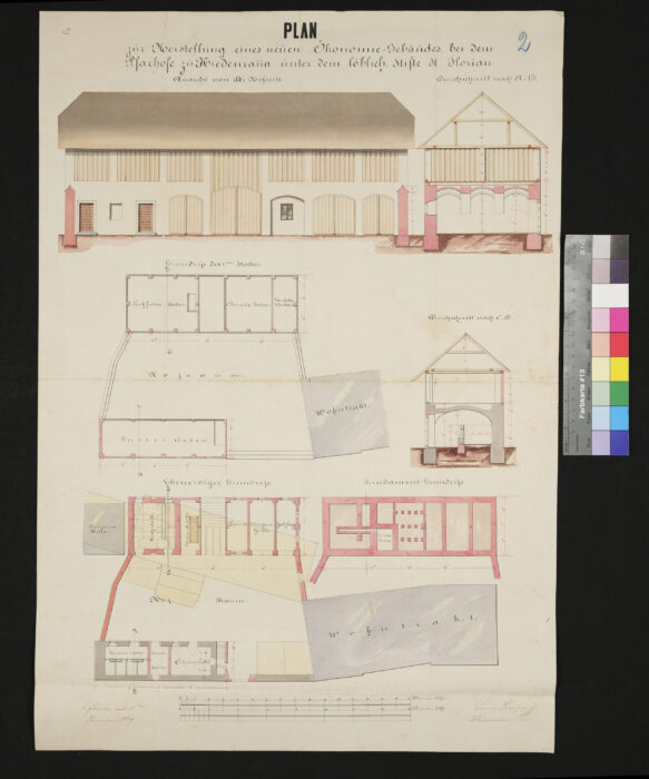 Plan zur herstellung eines neuen Ökonomiegebäudes 27.1.1869 Niederranna