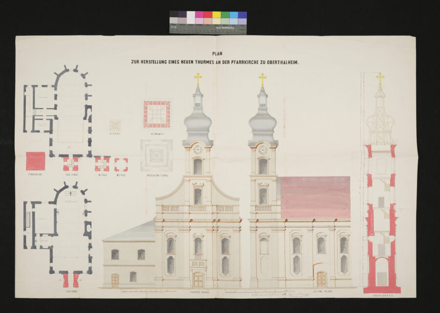 Plan zur Herstellung eines neuen Turmes an der Pfarrkirche zu Oberthalheim 21.2.1857