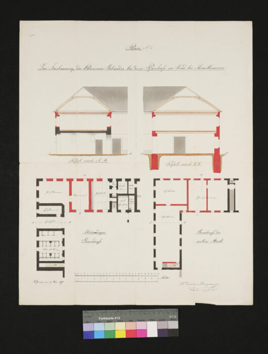 Plan zur Ausbauung des Ökonomiegebäudes Ried 21.5.1877