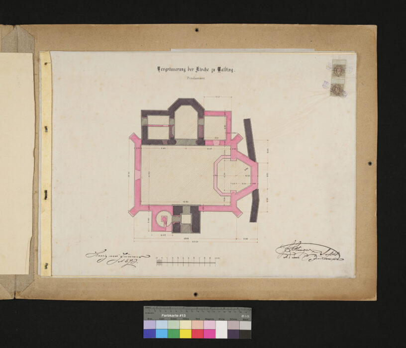 Kirche Walding Entwurf zu einer Vergrößerung der Pfarrkirche Walding 10.3.1893