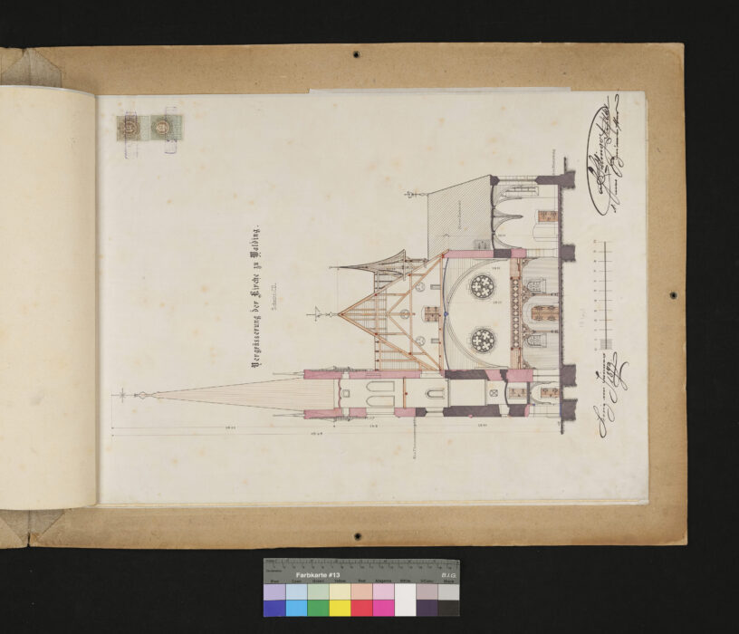 Kirche Walding Entwurf zu einer Vergrößerung der Pfarrkirche Walding 10.3.1893