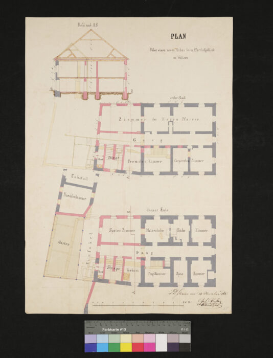 Plan über einen Neubau beim Pfarrhofgebäude Wallern 14.11.1862