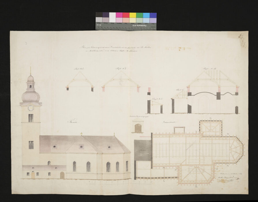 Plan zur Erbauung eines neuen Dachstuhles der Pfarrkirche St. Martin 18.10.1864