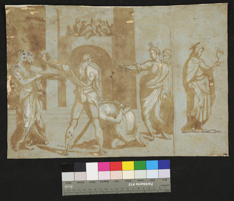 Enthauptung des Johannes d.T., daneben ein Johannes Ev. (Nachzeichnung nach Andrea del Sarto)