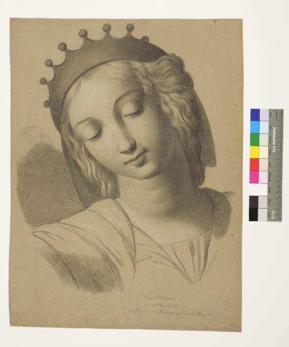 Kopf der Justitia von der Decke der Stanza della Segnatura, Vatikan, Schule Raffaels